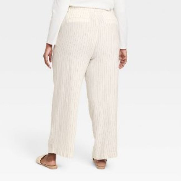 NWT - Size 17 and 4 - High-Rise Cream Linen Wide Leg Fluid Pants - A New Day - Picture 2 of 5